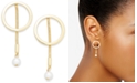 Alfani Gold-Tone Hoop & Imitation Pearl Linear Drop Earrings, Created for Macy's 
